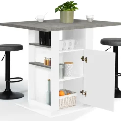 Îlot central cuisine plateau effet béton et bois blanc 110 cm