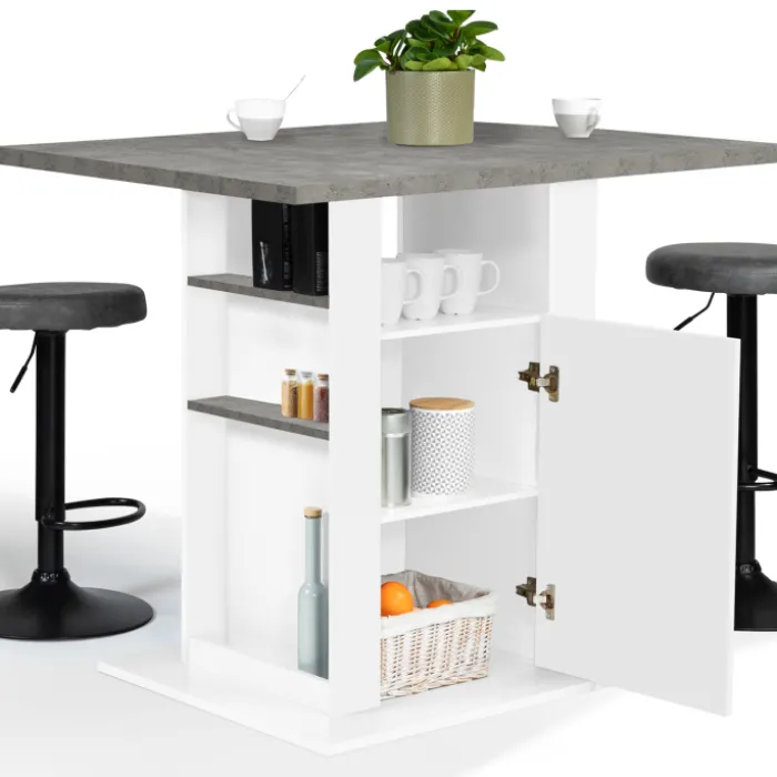 Îlot central cuisine plateau effet béton et bois blanc 110 cm