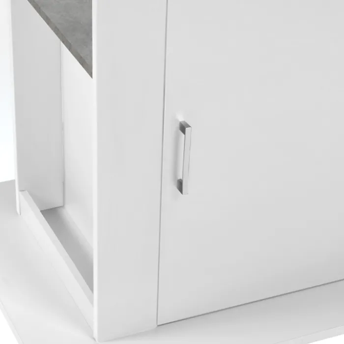 Îlot central cuisine plateau effet béton et bois blanc 110 cm