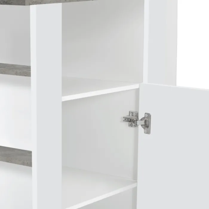 Îlot central cuisine plateau effet béton et bois blanc 110 cm