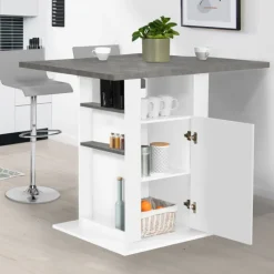 Îlot central cuisine plateau effet béton et bois blanc 110 cm