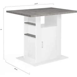 Îlot central cuisine plateau effet béton et bois blanc 110 cm