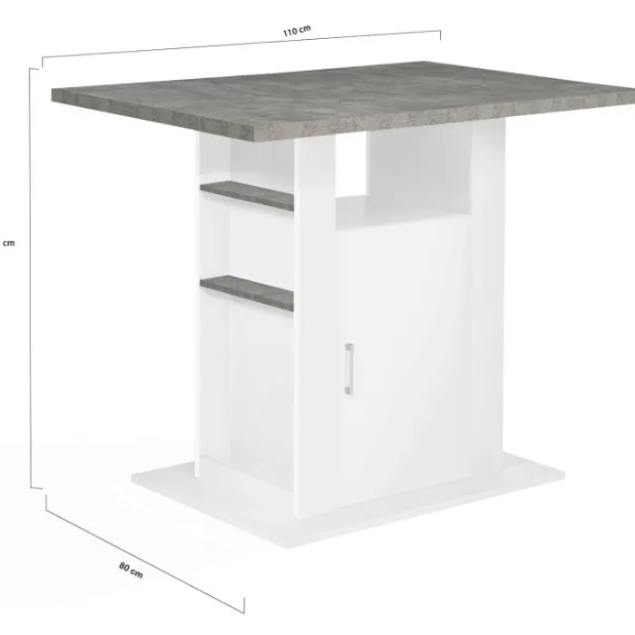 Îlot central cuisine plateau effet béton et bois blanc 110 cm