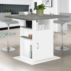 Îlot central cuisine plateau effet béton et bois blanc 110 cm