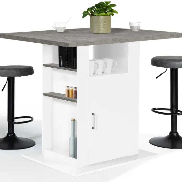 Îlot central cuisine plateau effet béton et bois blanc 110 cm
