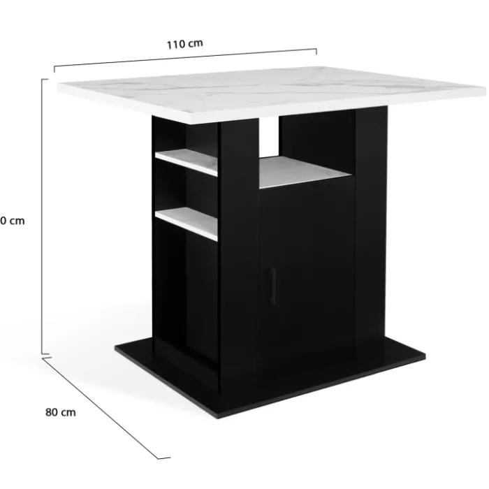 Îlot central effet marbre et bois noir 110 cm