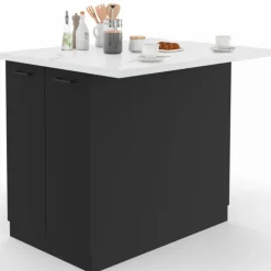 Îlot central effet marbre et bois noir 100 cm