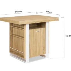 Îlot central industriel bois blanc et imitation hêtre 110 cm