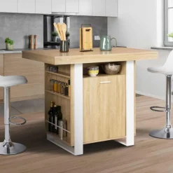 Îlot central industriel bois blanc et imitation hêtre 110 cm