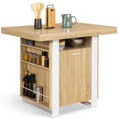 Îlot central industriel bois blanc et imitation hêtre 110 cm