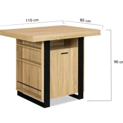 Îlot central industriel bois noir et imitation hêtre 110 cm