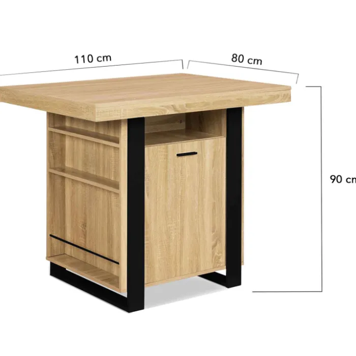 Îlot central industriel bois noir et imitation hêtre 110 cm