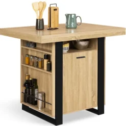 Îlot central industriel bois noir et imitation hêtre 110 cm