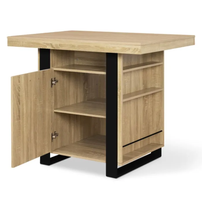 Îlot central industriel bois noir et imitation hêtre 110 cm