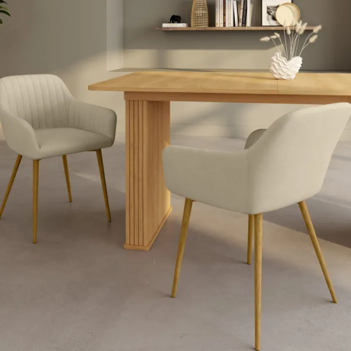 Lot chaises et fauteuils de table avec pied effet bois