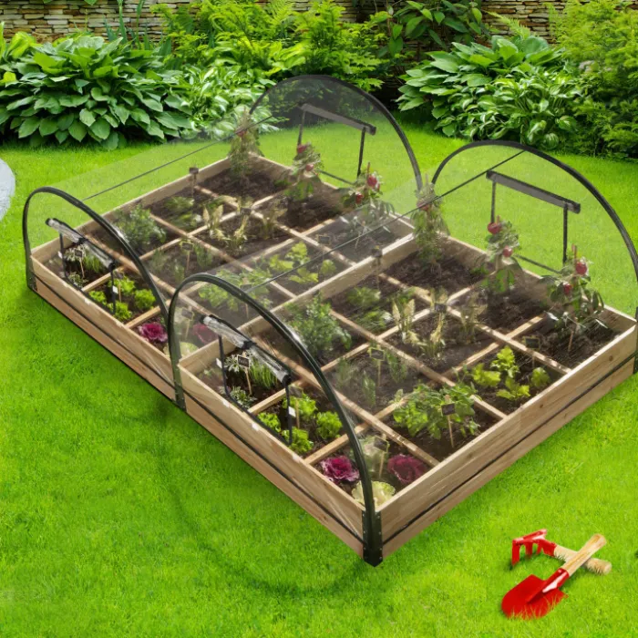 Lot de 2 carrés potager en bois 12 compartiments