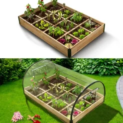 Lot de 2 carrés potager en bois 12 compartiments
