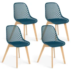 Lot de 4 chaises ajourées bleu canard design