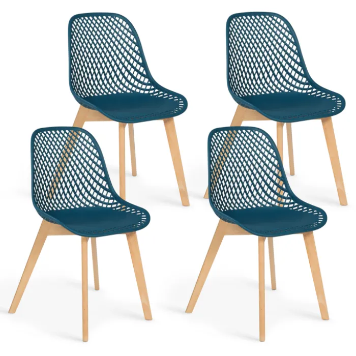 Lot de 4 chaises ajourées bleu canard design