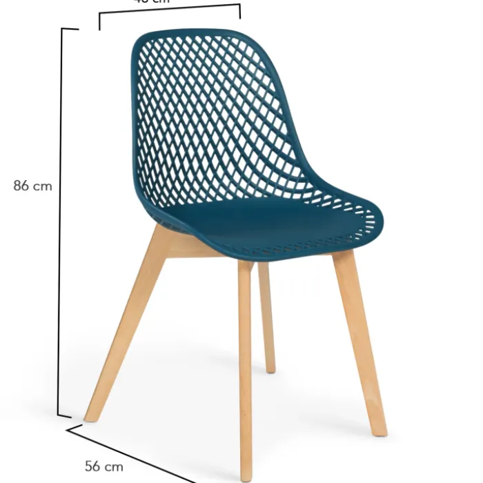 Lot de 4 chaises ajourées bleu canard design