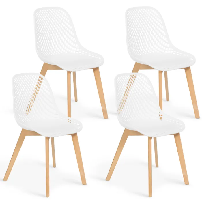 Lot de 4 chaises ajourées blanches design