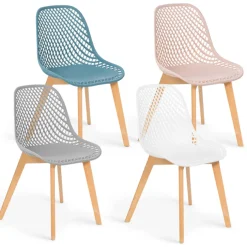 Lot de 4 chaises ajourées dépareillées pastel design scandinave