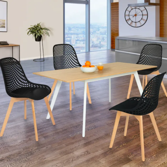 Lot de 4 chaises ajourées noires design