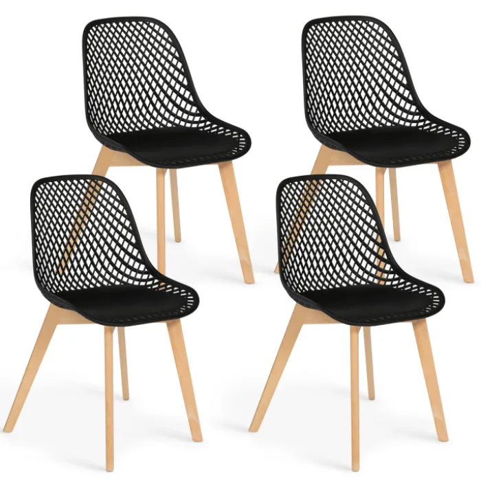Lot de 4 chaises ajourées noires design