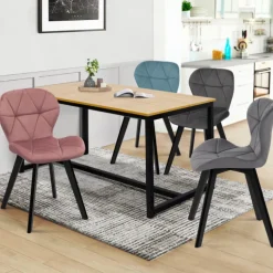 Lot de 4 chaises assises matelassées en velours bleu, gris et rose