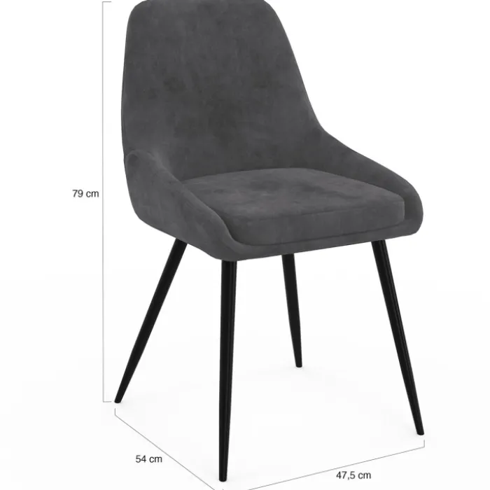 Lot de 6 chaises avec accoudoirs en velours gris foncé