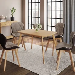 Lot de 4 chaises bi-matière en tissu et PU marron et taupe pour salle à manger