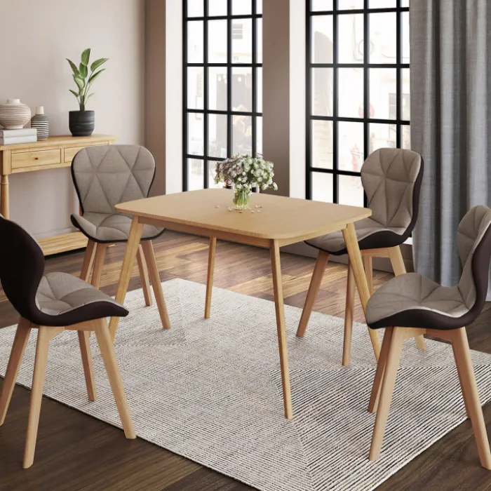 Lot de 4 chaises bi-matière en tissu et PU marron et taupe pour salle à manger