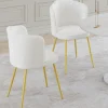 Lot de 2 chaises bouclette blanche, dossier coquillage, pieds dorés