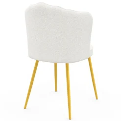 Lot de 2 chaises bouclette blanche, dossier coquillage, pieds dorés