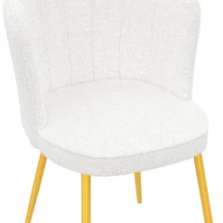 Lot de 2 chaises bouclette blanche, dossier coquillage, pieds dorés