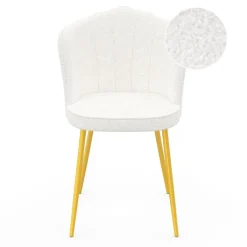 Lot de 2 chaises bouclette blanche, dossier coquillage, pieds dorés