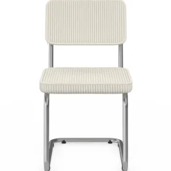 Lot de 4 chaises cantilever en velours côtelé beige et pied métal