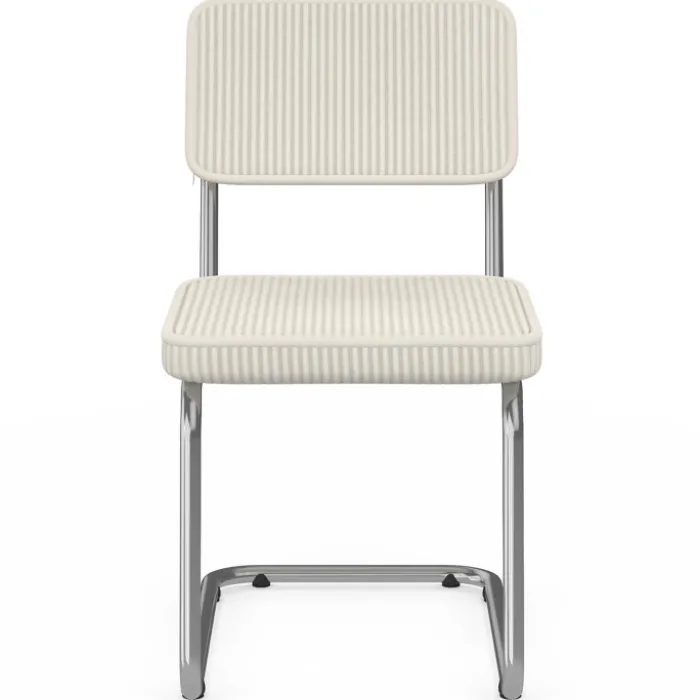Lot de 4 chaises cantilever en velours côtelé beige et pied métal