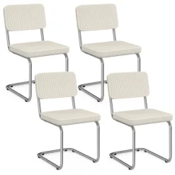 Lot de 4 chaises cantilever en velours côtelé beige et pied métal