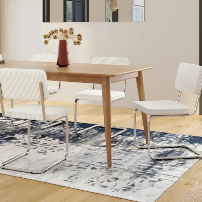 Lot de 4 chaises cantilever en velours côtelé beige et pied métal