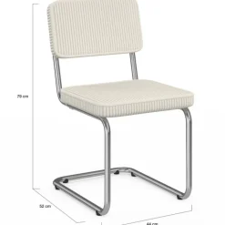 Lot de 4 chaises cantilever en velours côtelé beige et pied métal