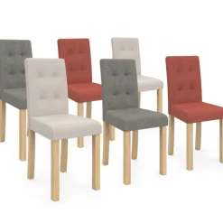Lot de 6 chaises capitonnées mix color gris, terracotta et beige