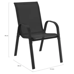 Lot de 4 chaises de jardin empilables en métal noir et textilène
