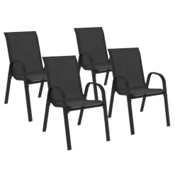 Lot de 4 chaises de jardin empilables en métal noir et textilène