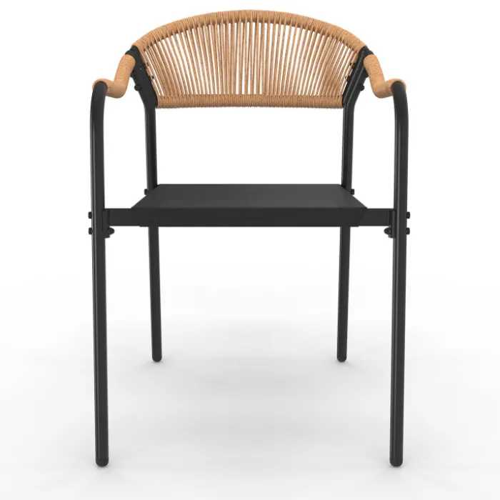 Lot de 4 chaises de jardin extérieures en métal, en cordage, en textilène et rotin clair