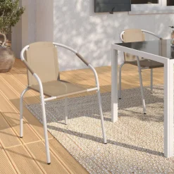Lot de 6 chaises de jardin métal et textilène empilables blanc et beige