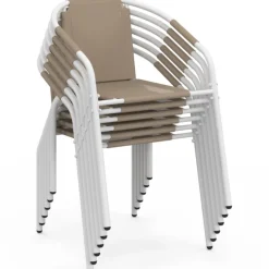 Lot de 6 chaises de jardin métal et textilène empilables blanc et beige
