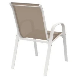 Lot de 4 chaises de jardin métal et textilène empilables blanc et beige