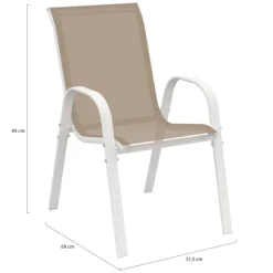 Lot de 4 chaises de jardin métal et textilène empilables blanc et beige