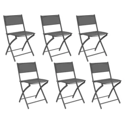 Lot de 6 chaises de jardin pliantes gris anthracite en métal et textilène